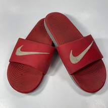 Nike Kawa Boy&#39;s Slide Sandals Youth Size 4 Red Flip Flops Preowned  Swoosh - £7.57 GBP