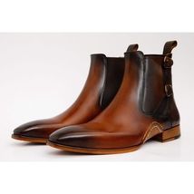 The Royal Hand Craft Tan Leather Double-Buckle Chelsea Men Boot image 2