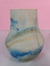 Vintage Nemadji Clay Vase With Green, Blue and Black Swirls - £31.85 GBP