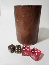 Authentic Vintage Leather Dice Cup With Dice - 4.25&quot; x 3&quot; - Vegas + - £17.93 GBP