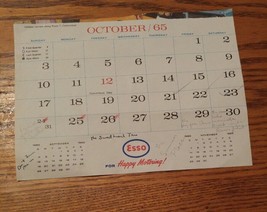 000 Vintage Esso Calendar Page Only October 1965 FOr Happy Motoring - £3.90 GBP