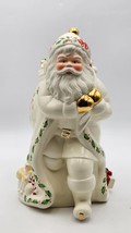 Lenox Holiday Santa Skates Cookie Jar Christmas Medium Porcelain Gold Tr... - $59.99