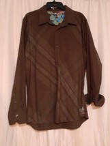 Quiksilver XL Embroidered Logo Brown Shirt Slim Fit Skate Button Down Sn... - $21.66