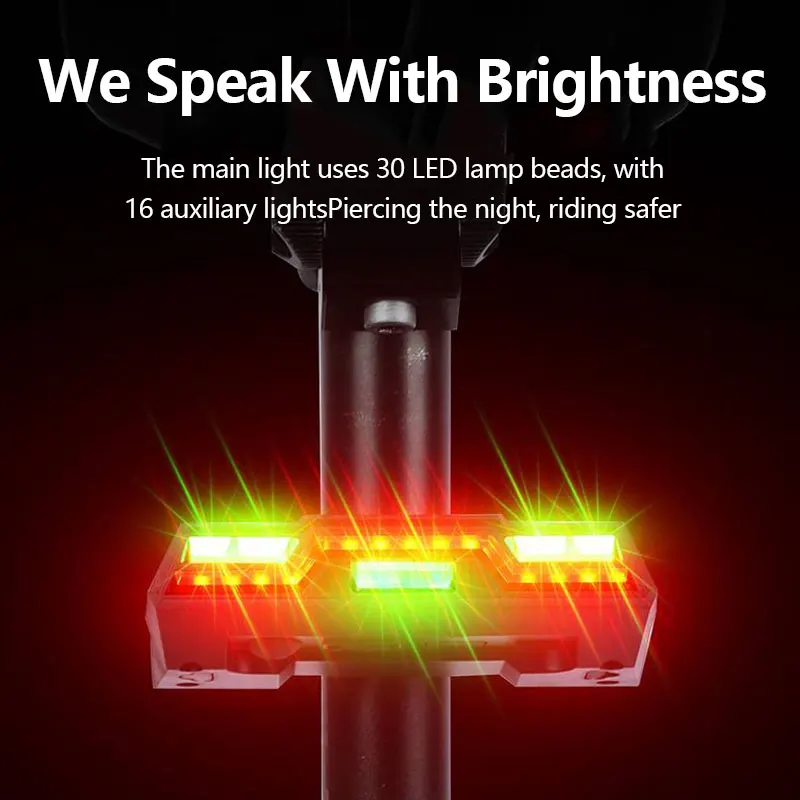 Waterproof Bike Light 3 Color Bicycle Alarm Lamp USB Rechargeable Bicycl... - £9.14 GBP