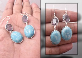 925 Argent Sterling Larimar &amp; Mystique Gemmes Main Boucles D&#39;Oreilles Halloween - £39.37 GBP