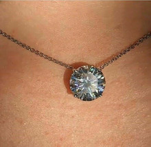4Ct Blue Round Cut Real Moissanite Solitaire Pendant Solid 925 Sterling ... - $125.99