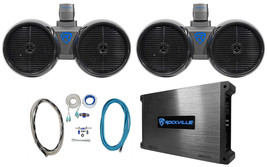 (2) Rockville DWB80B Dual 8" Black 800w Marine Wakeboard Tower Speakers+Amp+Kit - £486.79 GBP