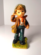 Adorable Little Boy Figurine With Hat Scarf And Purse Home Decor VTG - Sri Lanka - £9.16 GBP