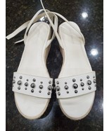 Marc Fisher Joyce Silver Studded Platform Espadrille Sandals White Women... - $38.29 CAD