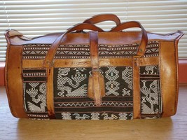 Large Size Ikat Leather Timor Indonesia Tribal Bag with Zipper Unique - £148.55 GBP