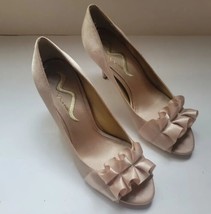 Nina Open Peep Toe Gold Shoes heels Satin Size 8.5  Formal Prom Wedding - £15.49 GBP