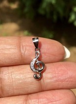 925 Sterling Silver MUSICAL NOTE Pendant with Cz, Small Minimal Jewelry #2 - £11.38 GBP