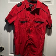 G-Net Men Button Up Shirt Short Sleeves Red Front Pockets XL - $12.20