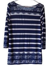Maria Gabrielle Navy Blue Stripe Lace Print Stretch Knit Tunic Top PL Pe... - £9.48 GBP