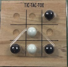 Tic Tac Toe Small Travel Size Game Solid Wood 10 Glass Marbles 4 x4 Inch... - $22.44