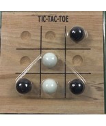 Tic Tac Toe Small Travel Size Game Solid Wood 10 Glass Marbles 4 x4 Inch... - $31.13 CAD
