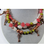 Artisan 3 Strand Toggle Clasp Necklace Big Copper Key Charms Jade Agate ... - £50.39 GBP