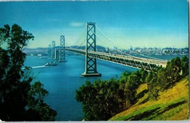 Oakland Bay Bridge w Boat Cross San Francisco California Postcard - £4.63 GBP