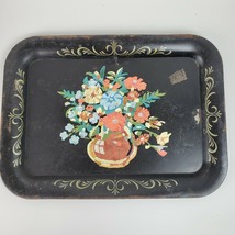 Vintage Mid Century Metal Tray w/ Hand Painted ART Vase Flowers 18x13&quot; - £16.17 GBP