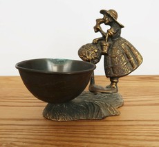 Vintage brass girl smelling flowers roses potpourri bowl trinket dish - $39.99