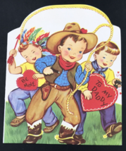 VTG 1953 WHIT Children Playing Cowboy &amp; Indian Children Valentine Greeting Card - £9.63 GBP