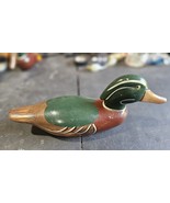 VTG Solid Wood Duck Decoy Mallard Hand Painted Glass Eyes - $40.00