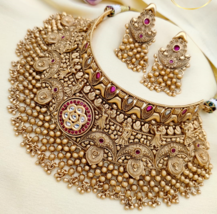 Bollywood Style Indian Gold Plated Bridal Choker Necklace  Earrings Jewelry Set - £113.87 GBP