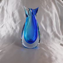 Oggettti Blue and Blue Art Glass Vase Italy # 22705 - £110.75 GBP