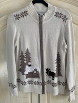 Christopher Banks Size M Womens Cream/taupe Zip Cardigan Moose/cabin Spa... - $23.75