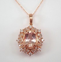 3.50 Ct Oval Cut Lab-Created Peach Morganite Halo Pendant 14K Rose Gold Plated - £103.29 GBP