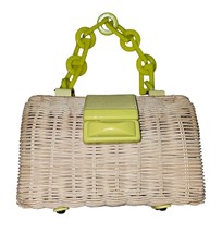 BTB LOS ANGELES Mason Clutch Yellow Chain Ratan Sailing Beachy Bag - $1,102.32 MXN