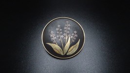 Vintage Flower Gold Damascene Brooch Pin 3.8cm - £23.74 GBP