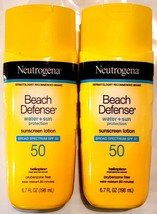 2 Neutrogena Beach Defense Water & Sun SPF 50 Sunscreen Lotion 6.7 oz Exp 7/25 - $14.97