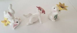 Fitz & Floyd Essentials 3 Easter Bunny Blooms Tumblers Rabbit Figurines 2002 - $23.99