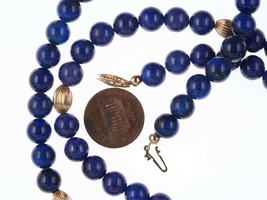Retro Chinese 14k gold 26&quot; long Lapis Lazuli beaded necklace - £154.28 GBP