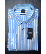 HUGO BOSS Homme Lukas Coupe Standard Moyen Bleu Rayé Coton Casual Sport ... - $59.38