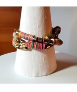 Bracelet 8&quot; Multi Color 3 Multi Strand Magnetic Clasp Closure Gold Tone ... - £6.80 GBP