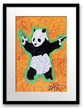 E M Zax &quot;Panda&quot; Original Mixed Media Acrylic On Paper Hand Signed Framed Coa - £708.24 GBP