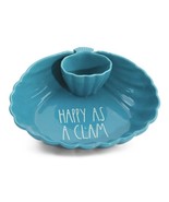 Rae Dunn &quot;HAPPY AS A CLAM&quot; Turquoise Heavy Thick 2-Section Chip &amp; Dip Bo... - $52.12 CAD