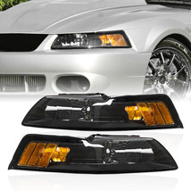 Headlights Lamps Black Housing Amber Corner Left+Right for 99-04 Ford Mustang - £72.38 GBP