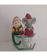 Christmas Stocking Holders Vintage Sunhill Hard Plastic Hangers Santa Mouse - £18.91 GBP