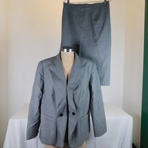 Danny And Nicole Women Patterned Gray Single Breasted Blazer Skirt Set Size 14W - $19.35