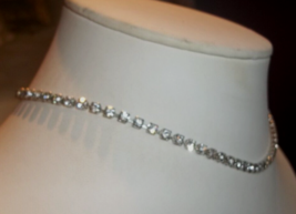 Vintage Single Strand Prong Set Clear Rhinestone Choker Necklace - £6.37 GBP