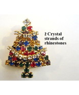 RHINESTONE CHRISTMAS TREE BROOCH PIN Movable Garland STONES PRONG SET Si... - $21.86 CAD