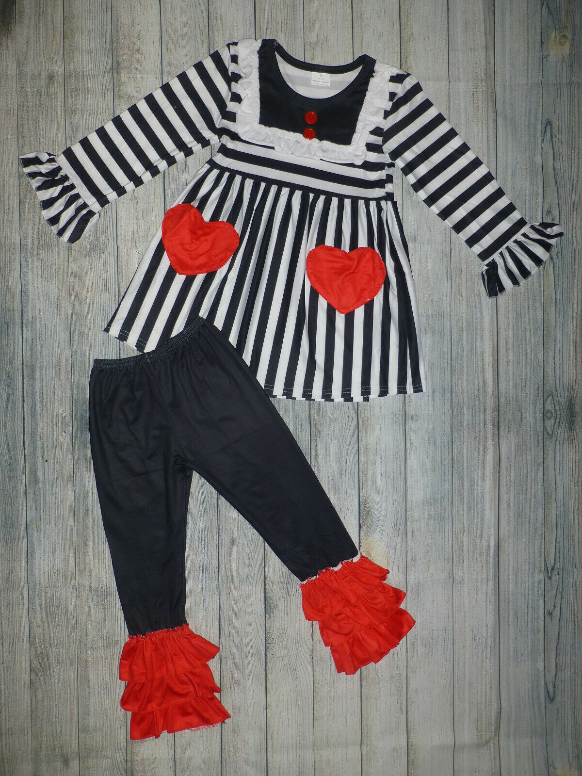 Primary image for NEW Boutique Valentine's Day Heart Tunic Dress Ruffle Leggings Girls Outfit Set 