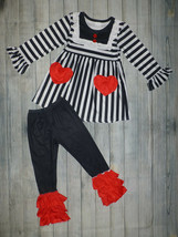 NEW Boutique Valentine&#39;s Day Heart Tunic Dress Ruffle Leggings Girls Outfit Set  - £5.58 GBP+