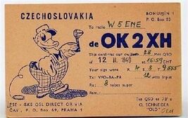QSL Card OK2XH Prague Czechoslovakia Duck Holding Microphone 1949 - $8.91