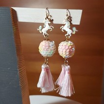 Unicorn Disco Ball Earrings Tassels Pastel Sequin Enamel Statement Fun Jewelry - £11.62 GBP