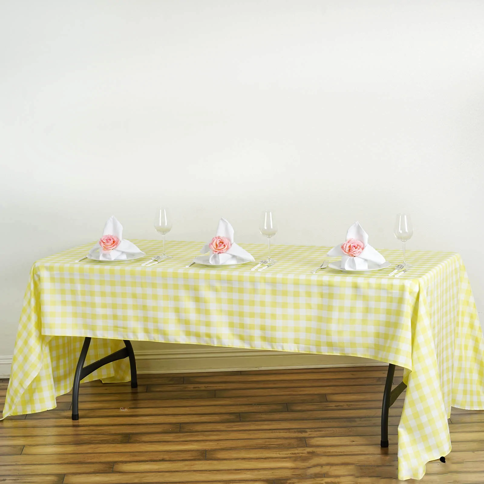 Yellow - 60x126&quot; Polyester Rectangle Tablecloths Perfect Picnic  Checkered - £26.00 GBP