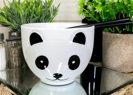 Whimsical Ceramic White Giant Panda Bear Ramen Noodle Bowl With Chopstic... - £15.84 GBP